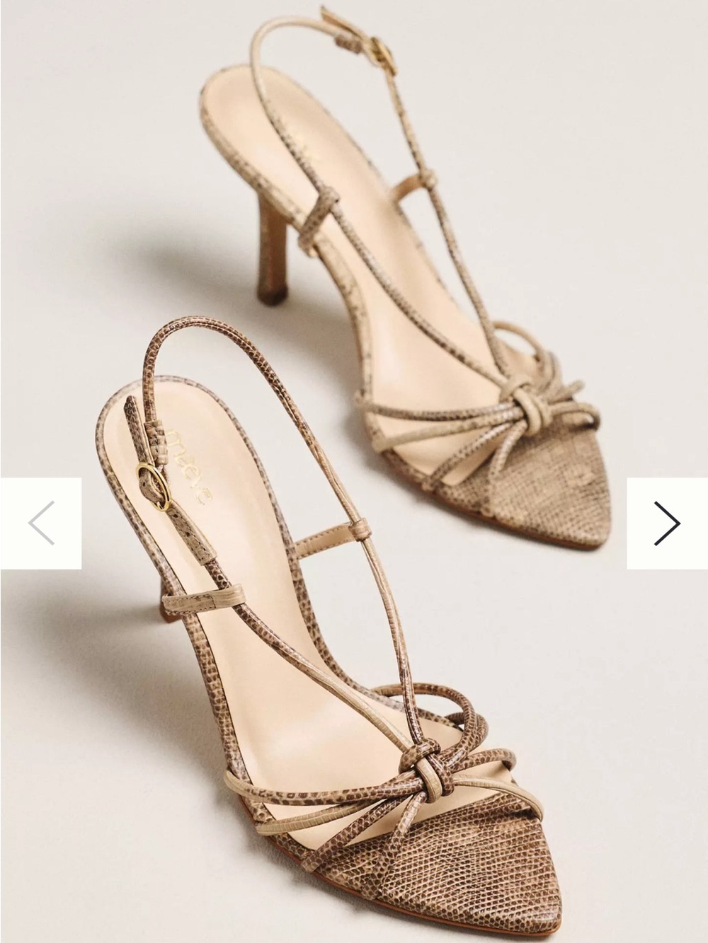 NWT Maeve Leather Snake-Print Strappy Heels